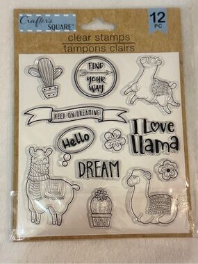 Crafter's Square Clear Stamp Set - Llama & Cactus Designs - 12 PCS